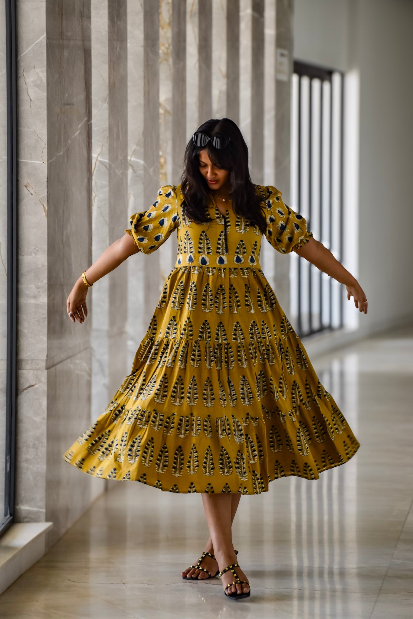 Mustard High neck long dress