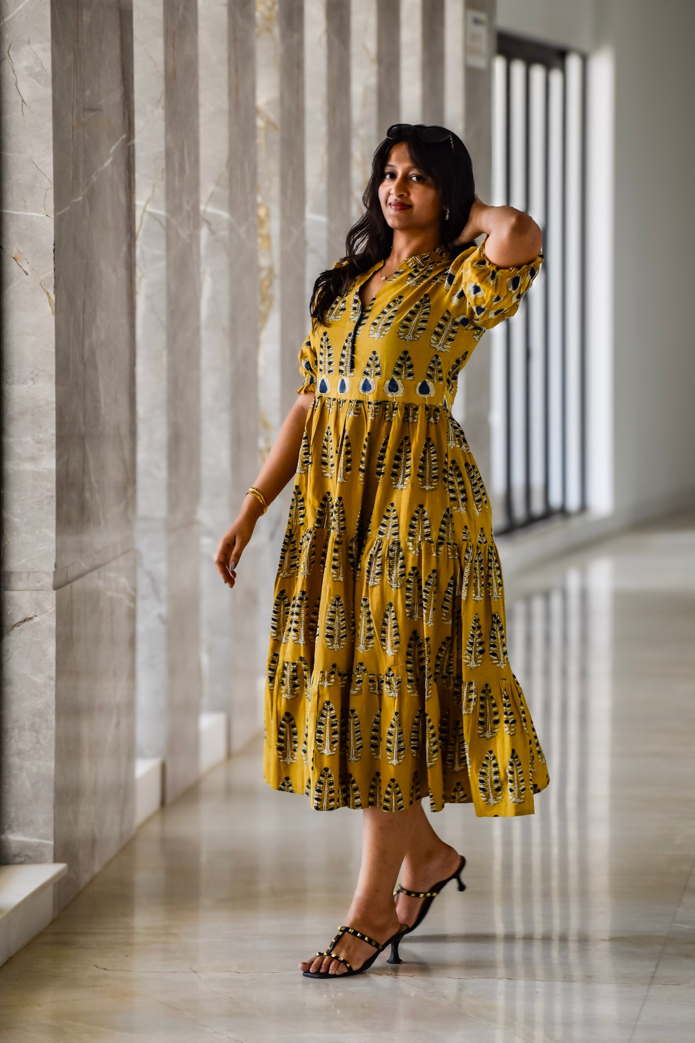 Mustard High neck long dress