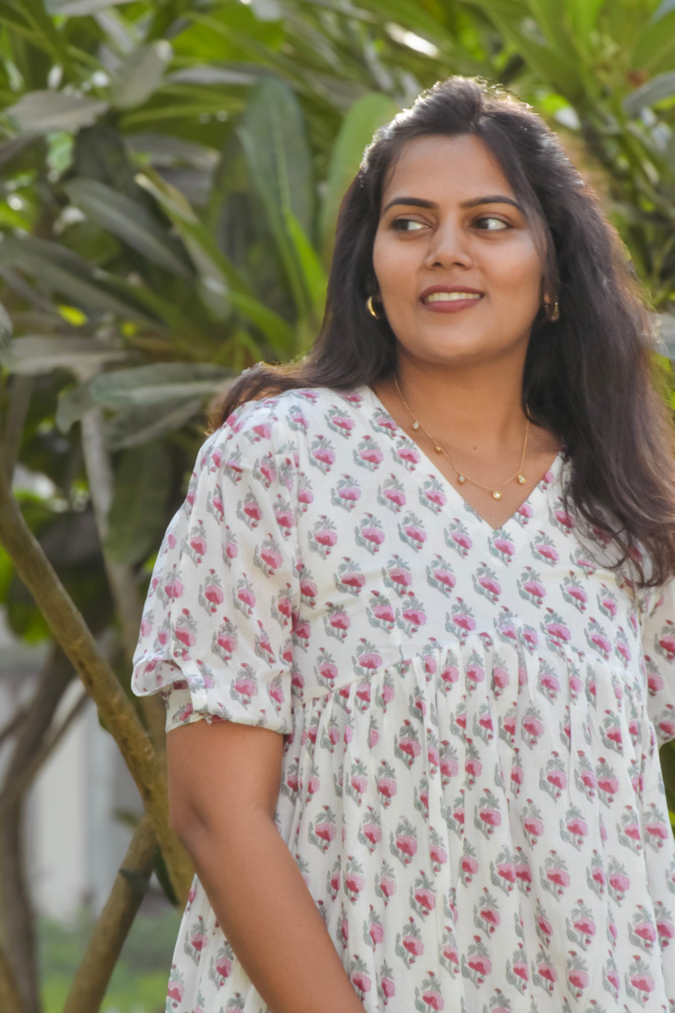 White cotton dress with pink flowers