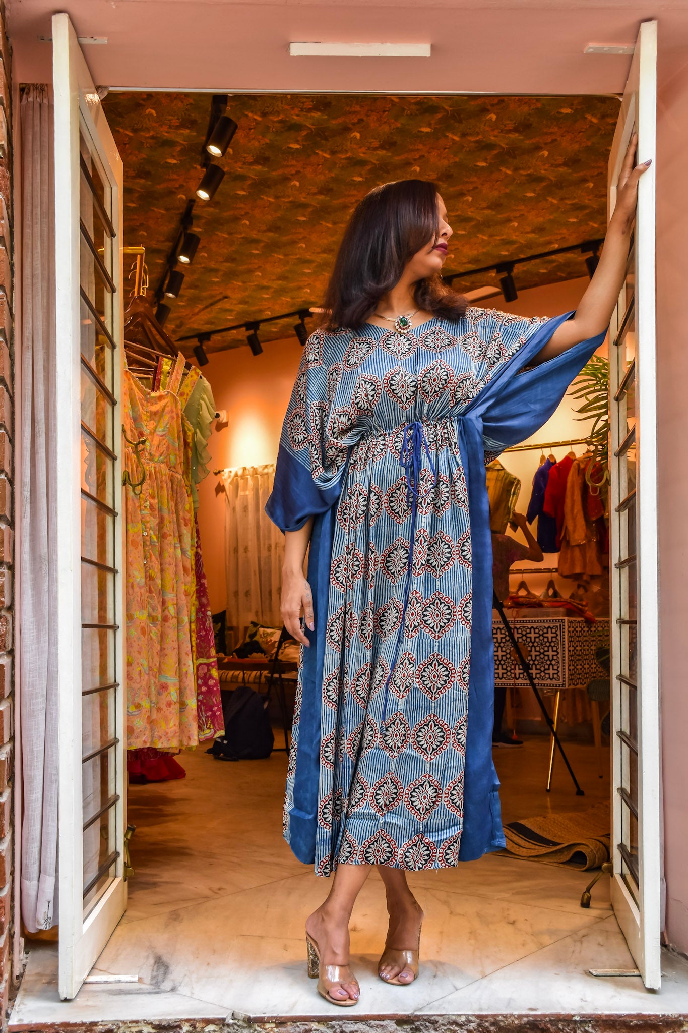 Modal Silk Ajrakh Handblock Printed Kaftan Dress