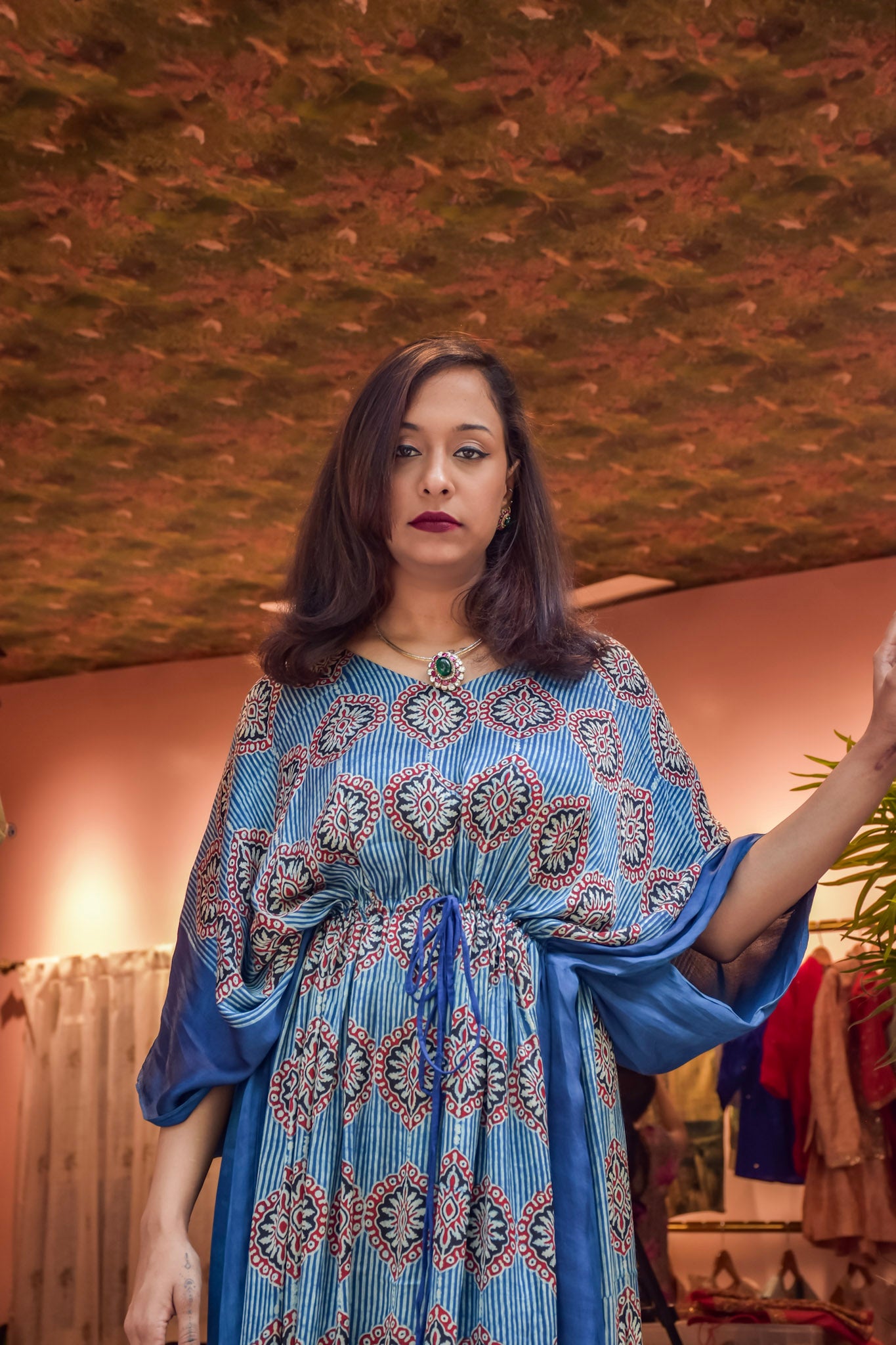 Modal Silk Ajrakh Handblock Printed Kaftan Dress