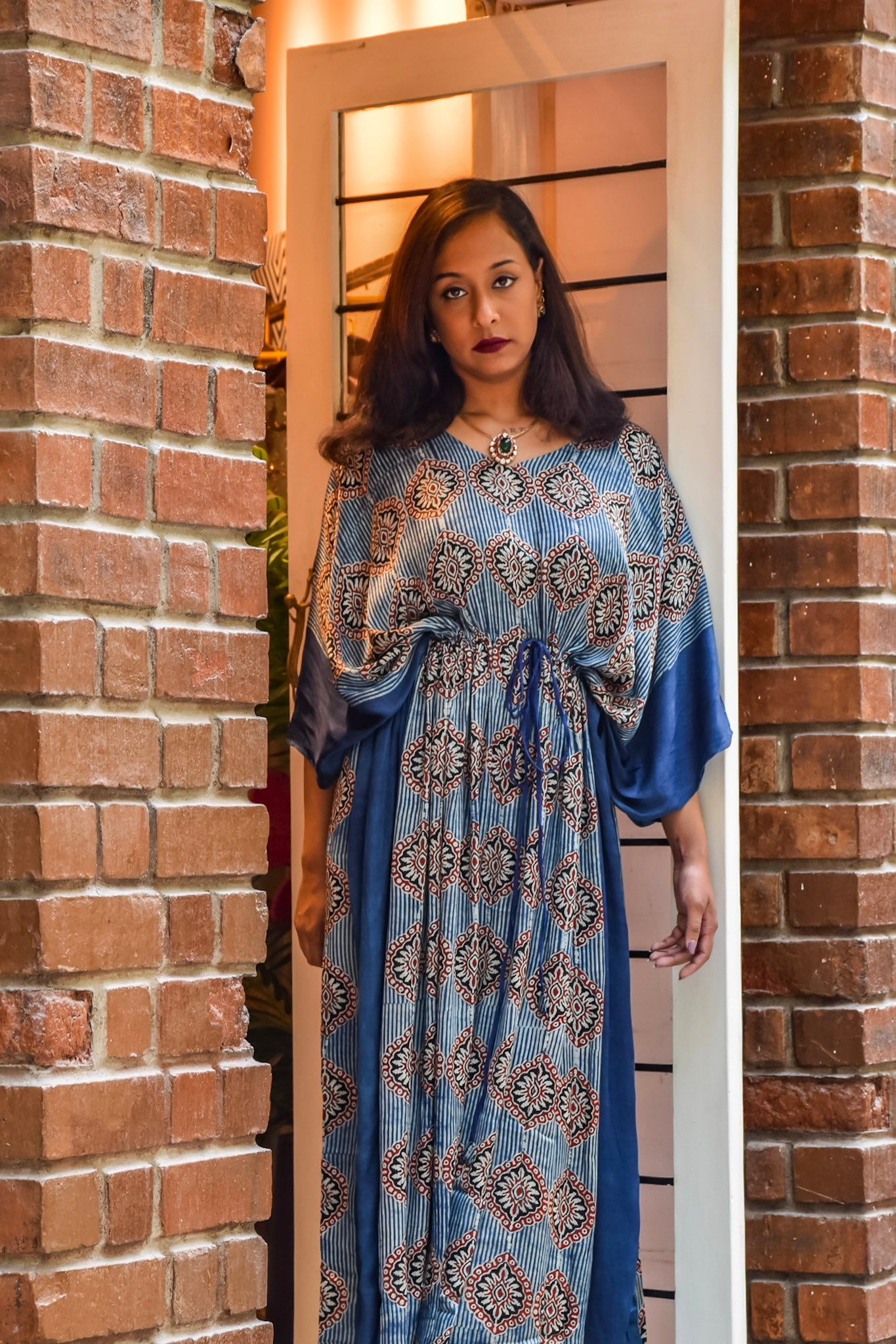 Modal Silk Ajrakh Handblock Printed Kaftan Dress