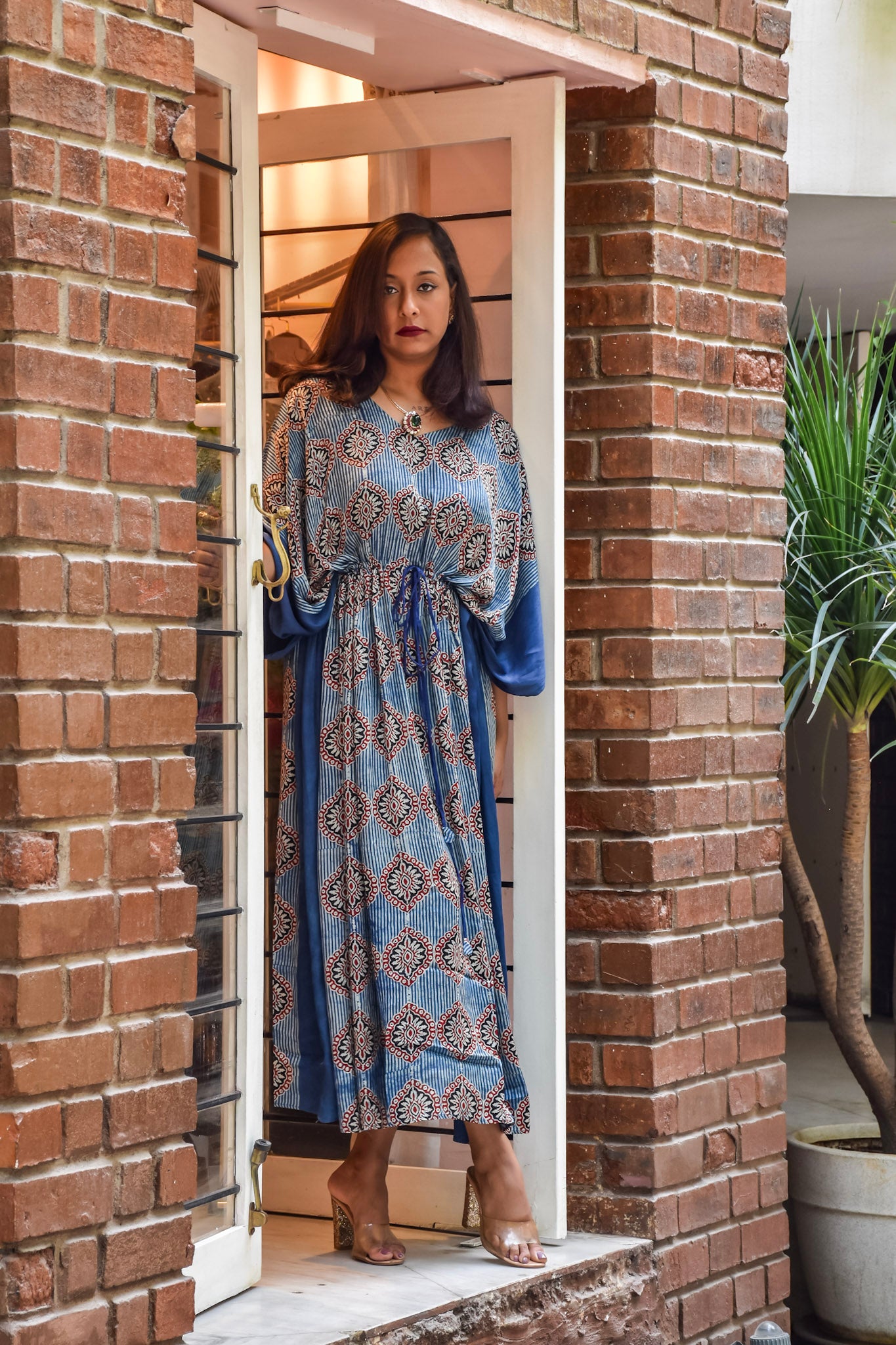 Modal Silk Ajrakh Handblock Printed Kaftan Dress