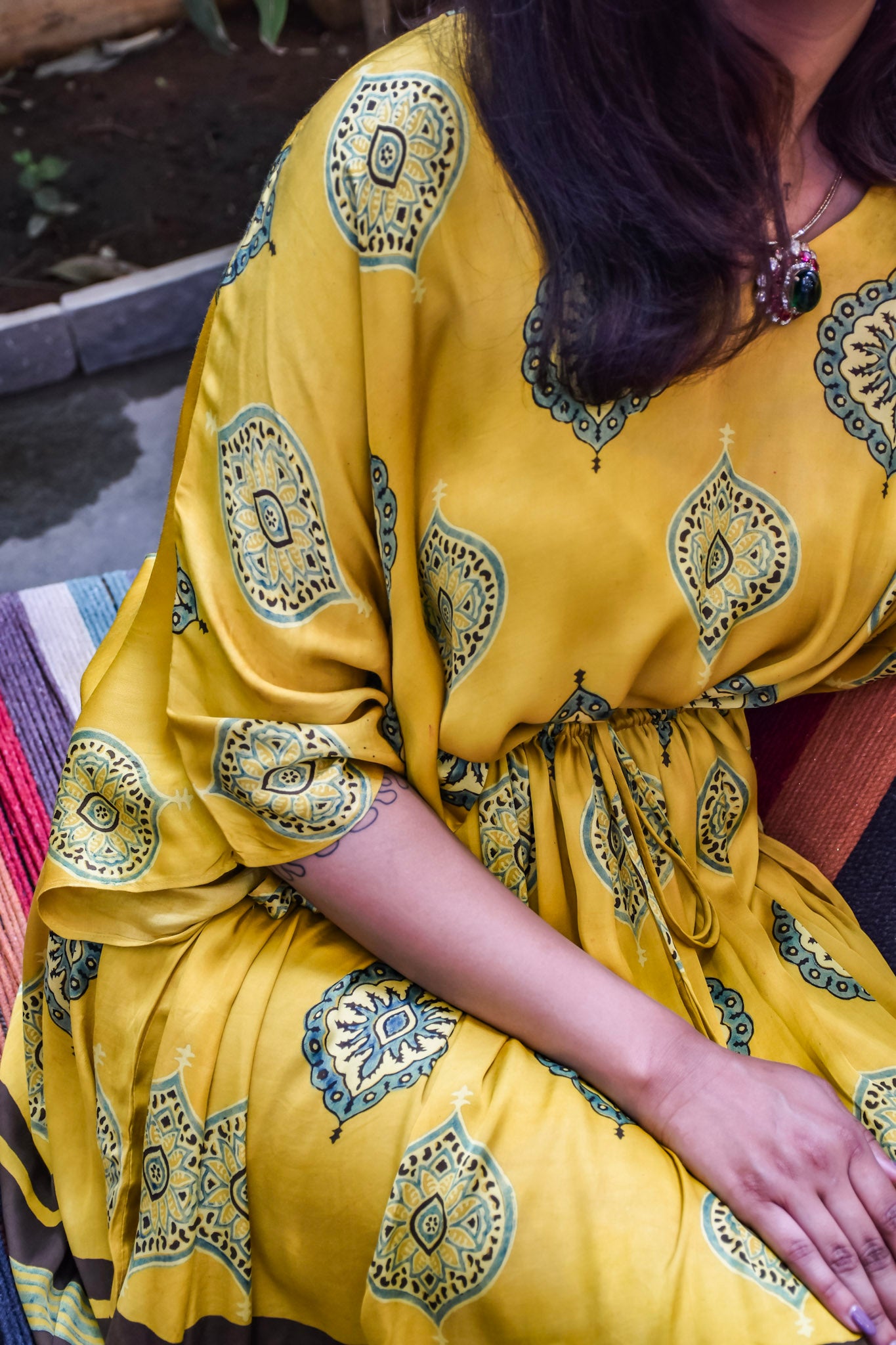 Modal Silk Ajrakh Handblock Printed Kaftan Dress