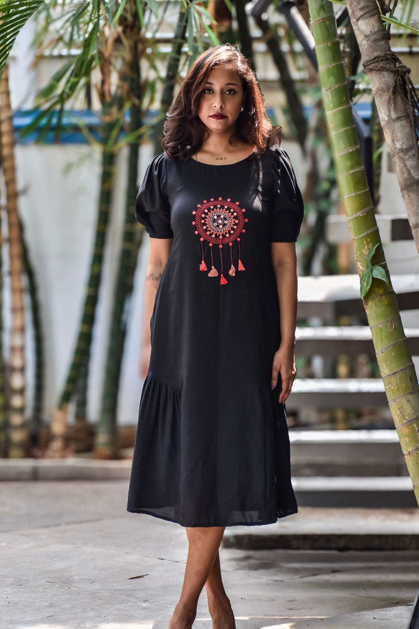 Black Maxi Dress With Mandala Work