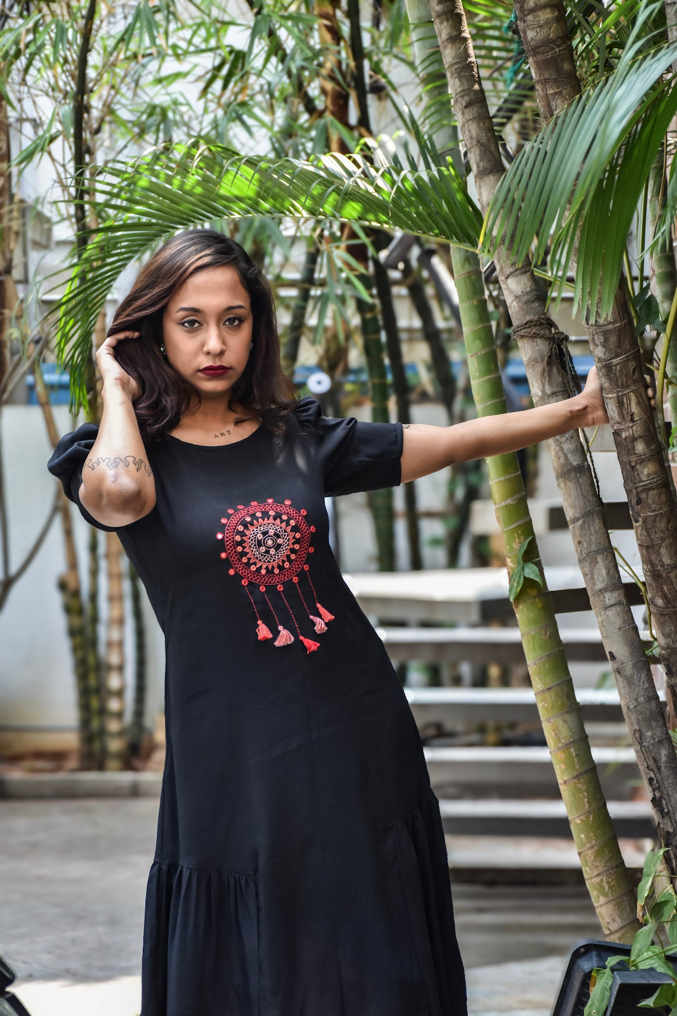 Black Maxi Dress With Mandala Work