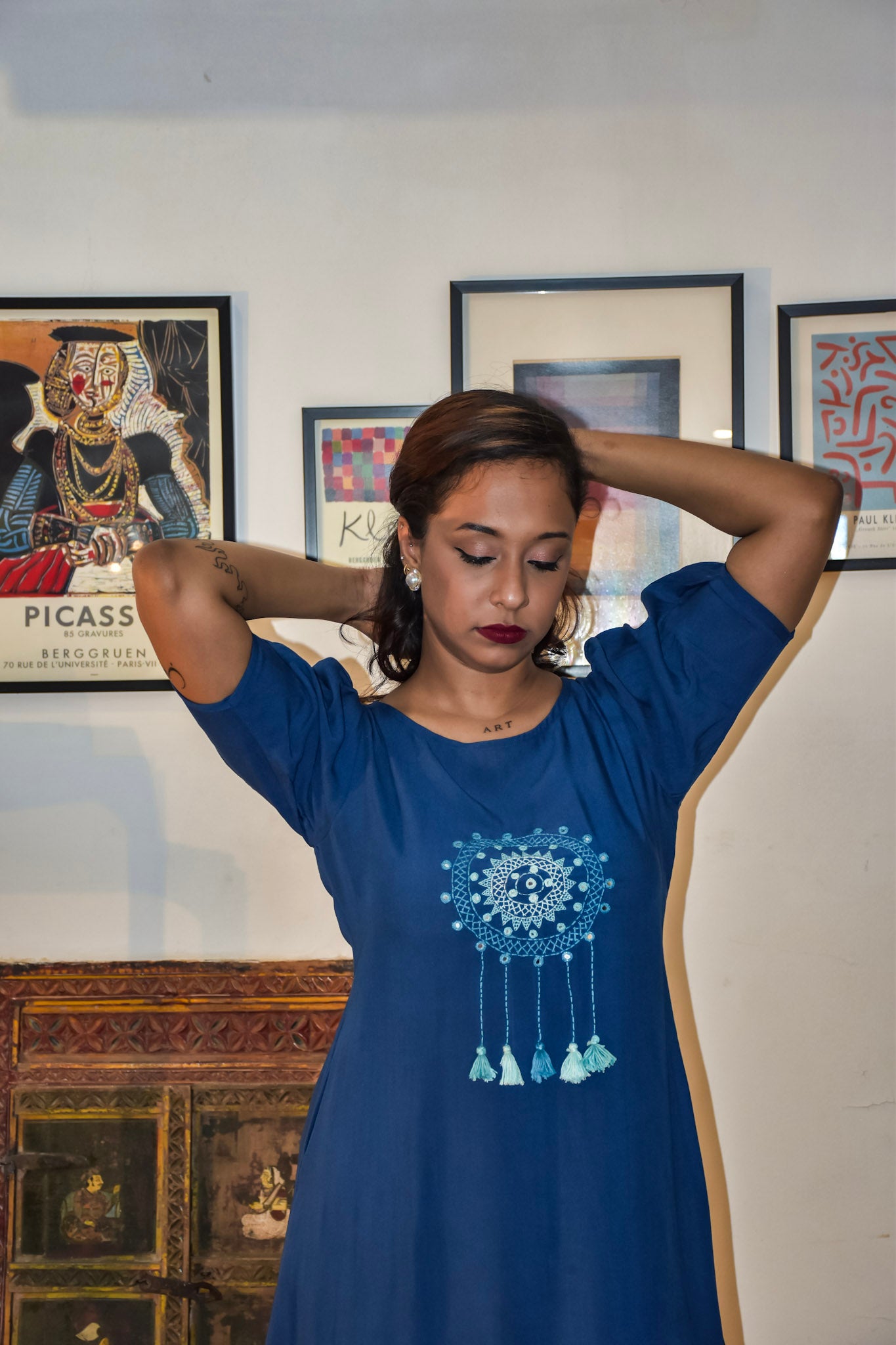 Blue Maxi Dress With Mandala Work