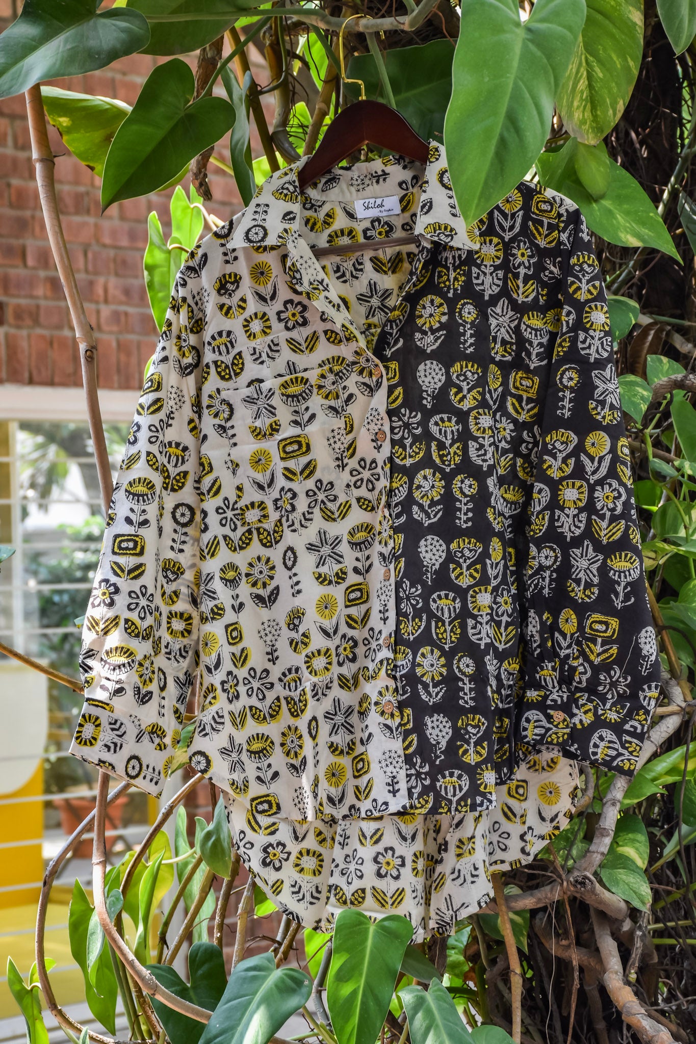 White and brown printed Free size shirt