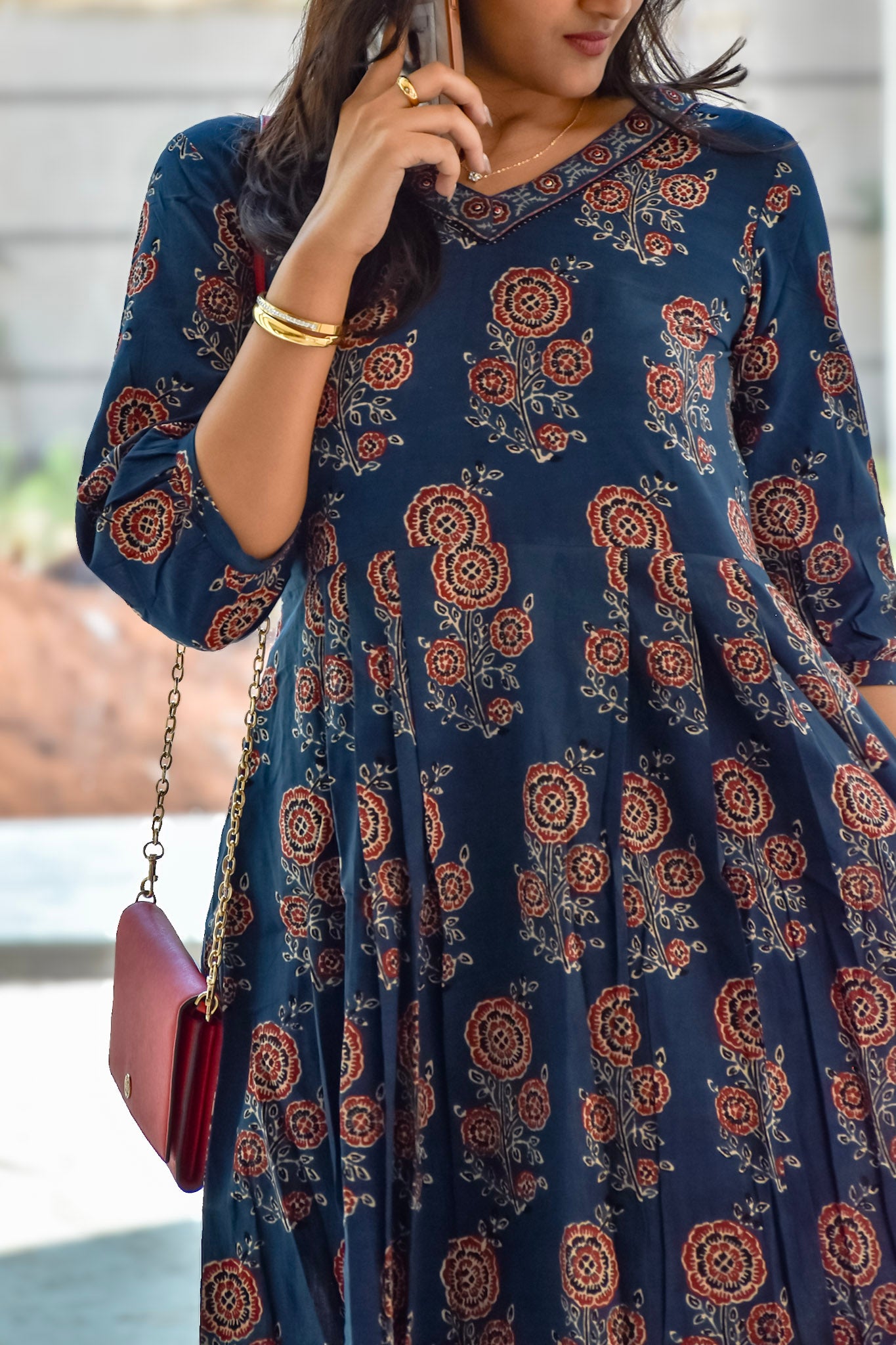 Indigo Ajrakh Handblock printed Dress