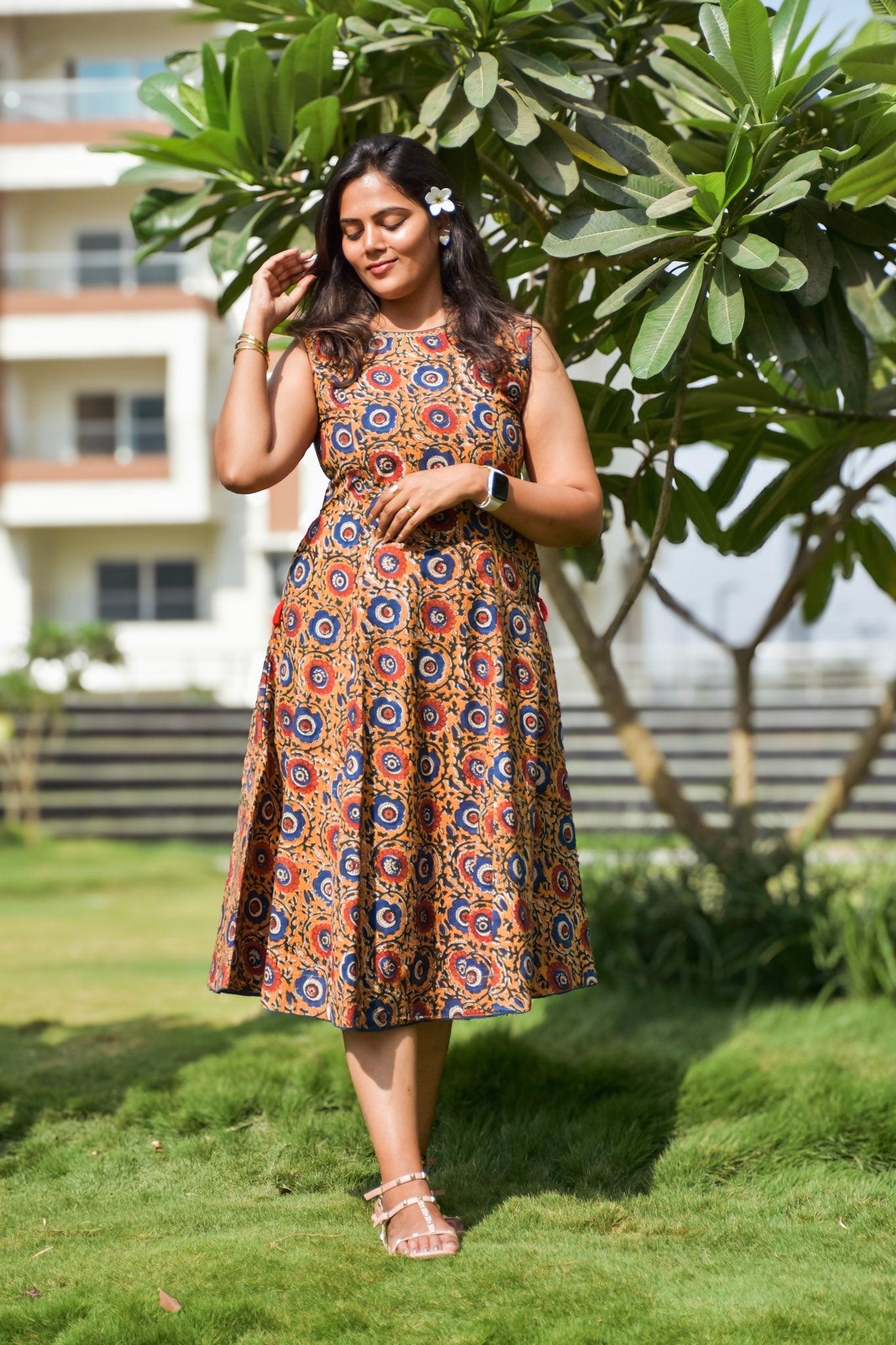 Cotton sleeveless long dress