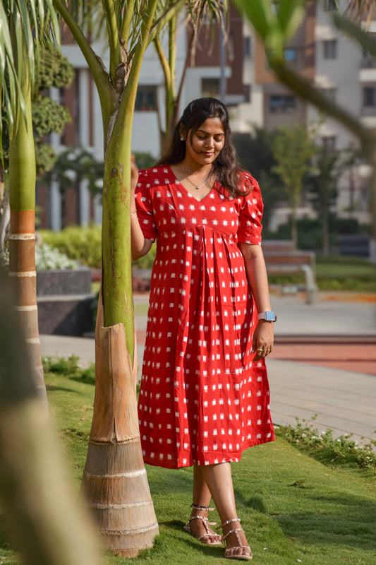 Red Double Ikkat Dress