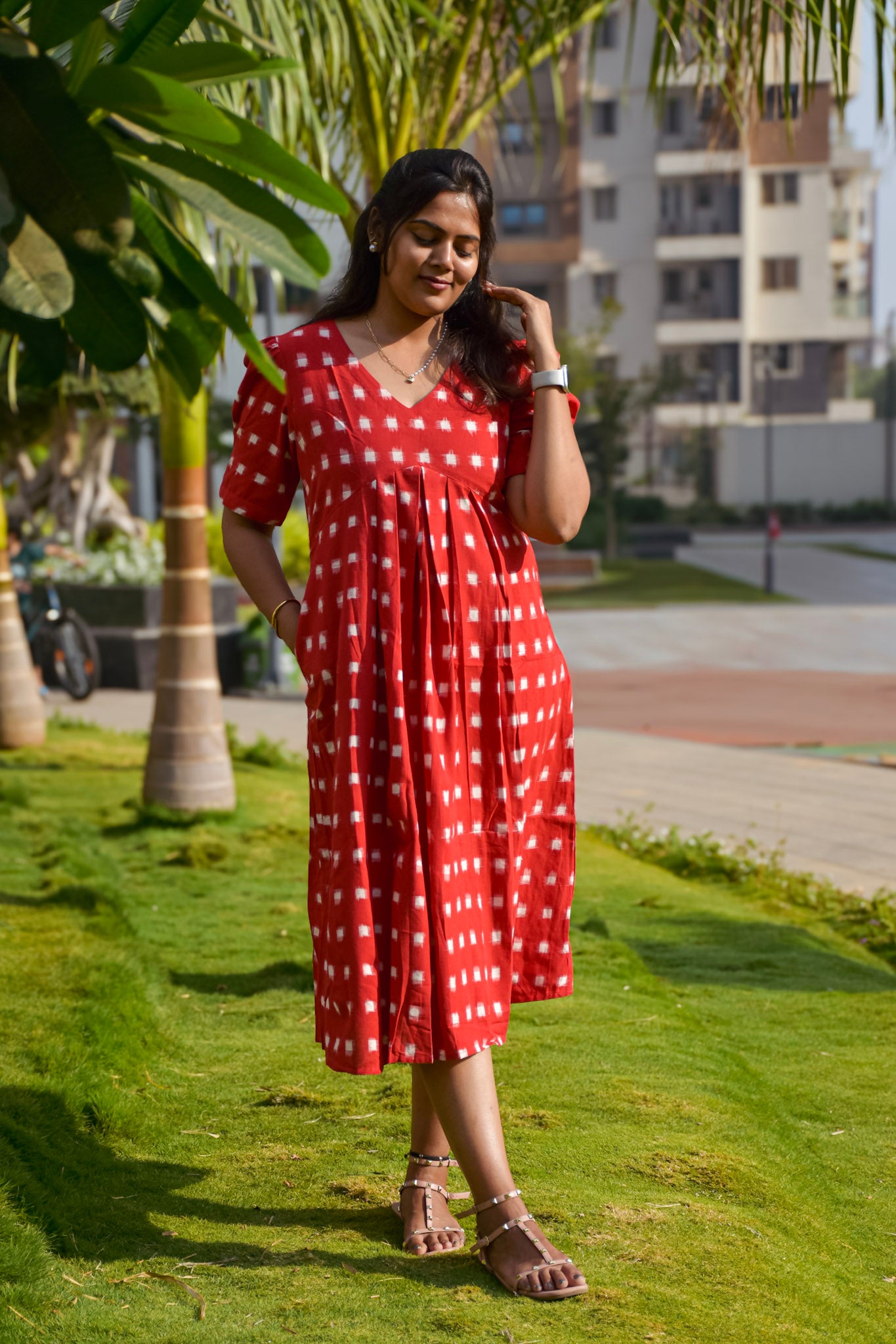 Red Double Ikkat Dress
