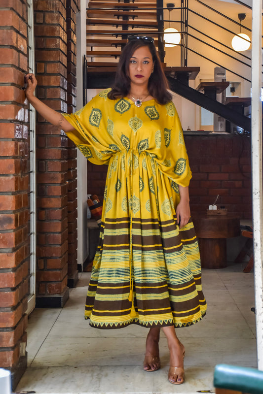 Modal Silk Ajrakh Handblock Printed Kaftan Dress