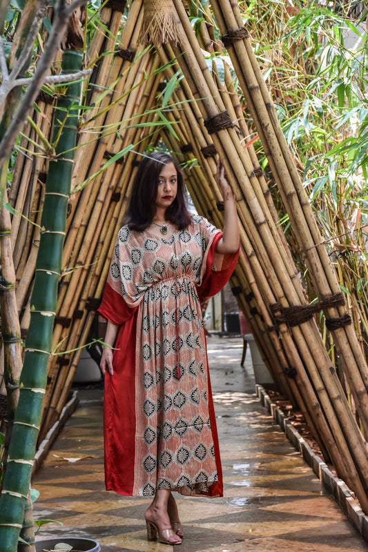 Modal Silk Ajrakh Handblock Printed Kaftan Dress