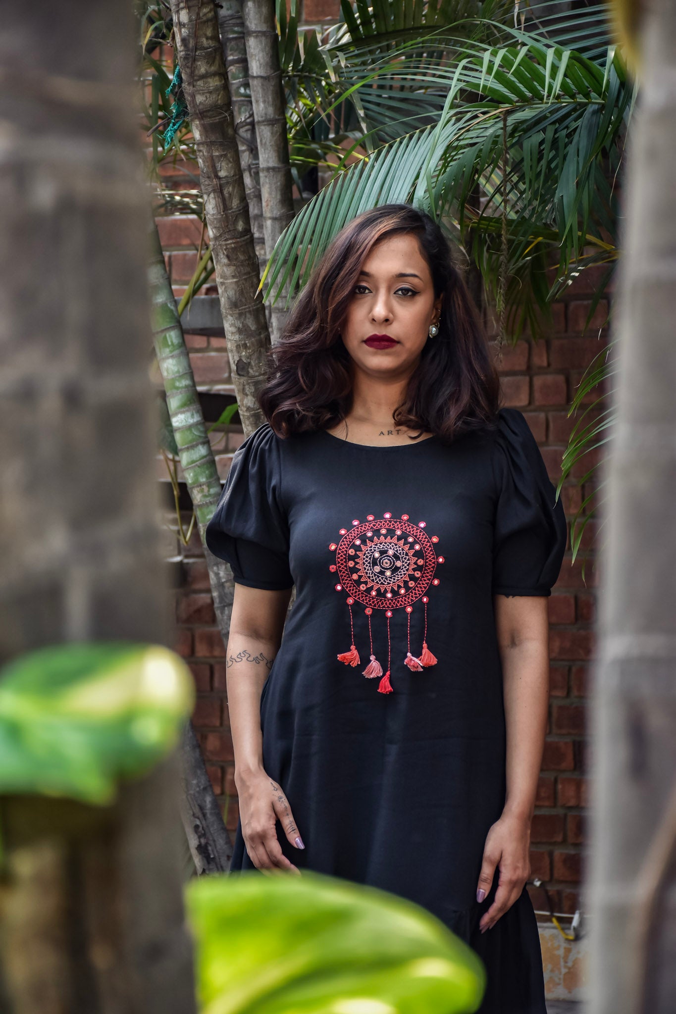 Black Maxi Dress With Mandala Work