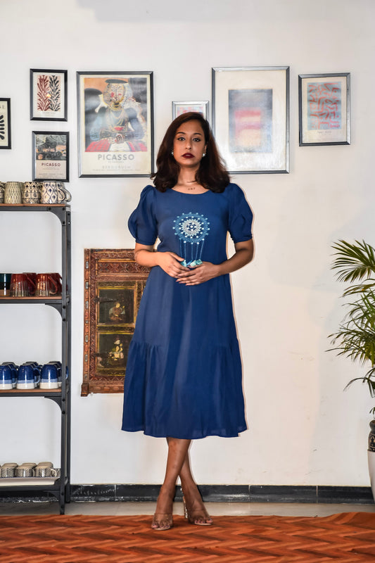 Blue Maxi Dress With Mandala Work