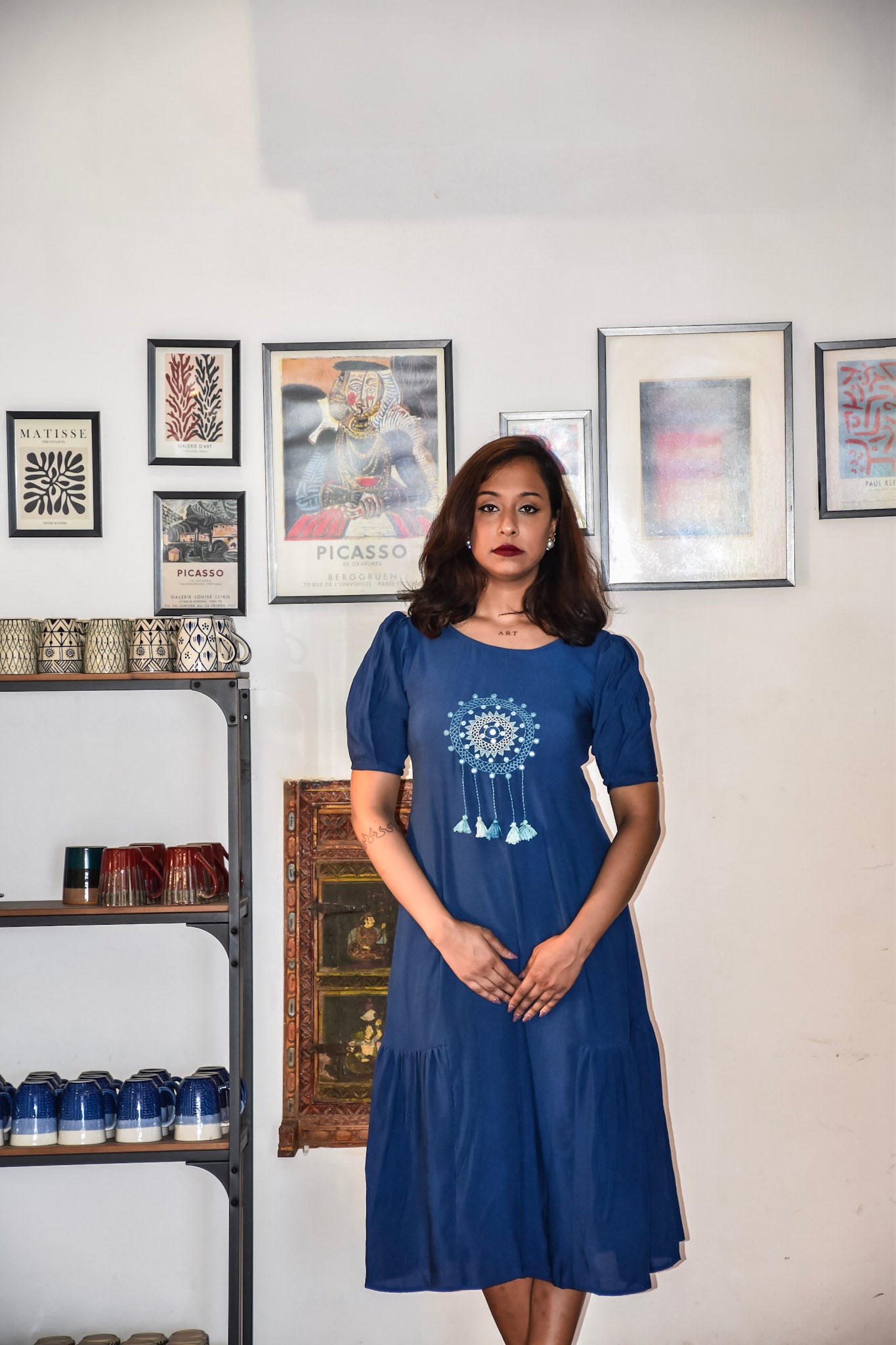 Blue Maxi Dress With Mandala Work