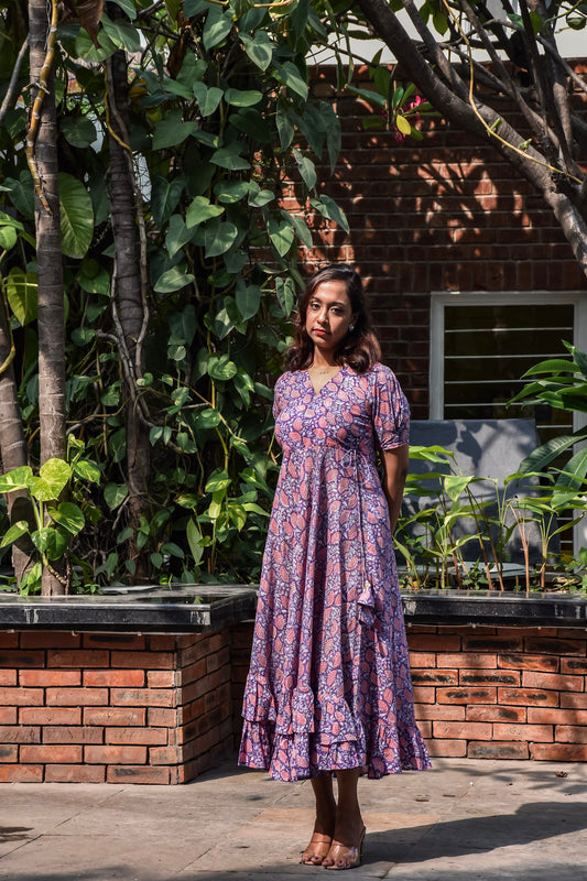 Purple Colored Maxi Dress in Pure Mul Cotton