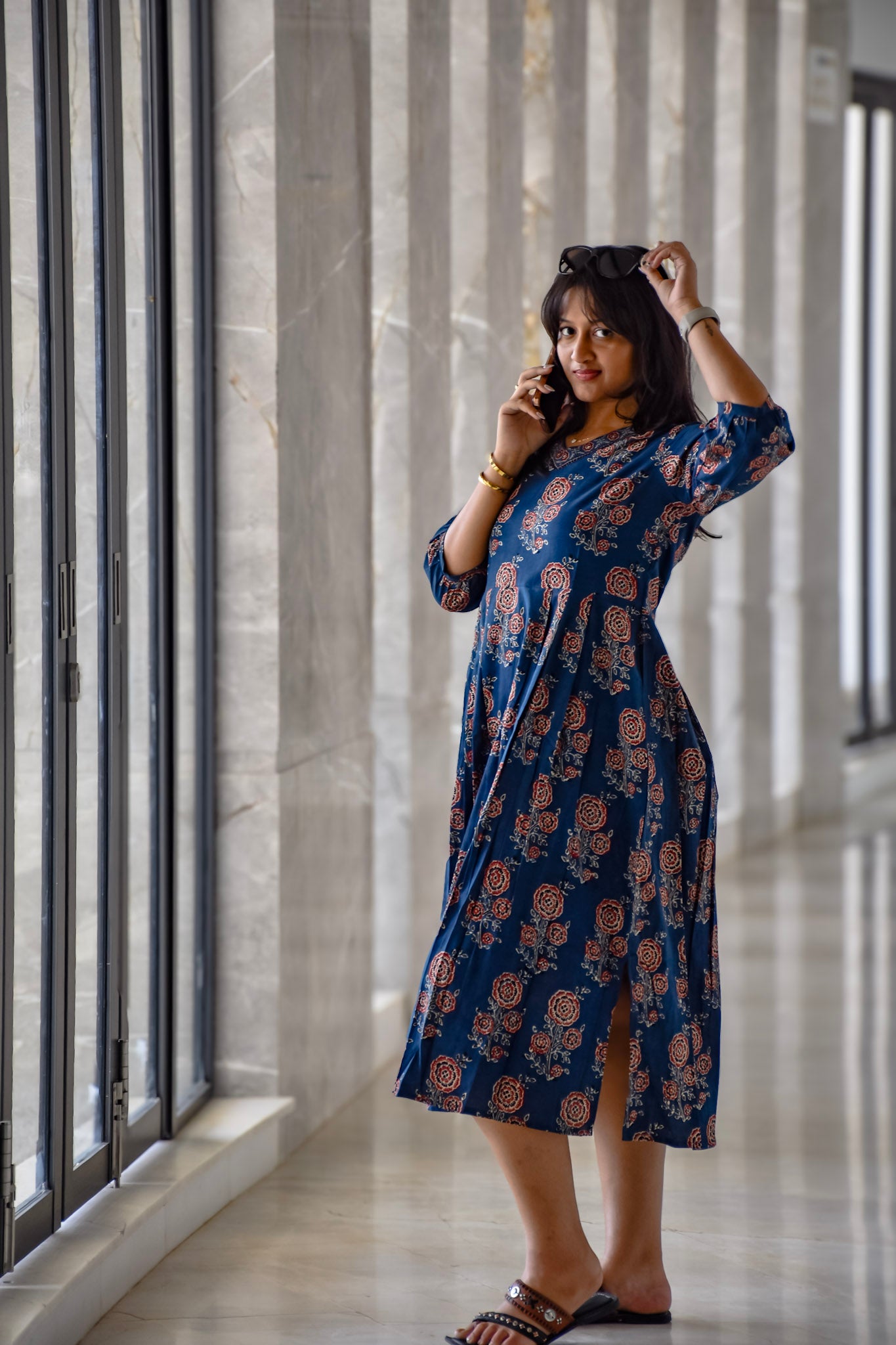Indigo Ajrakh Handblock printed Dress